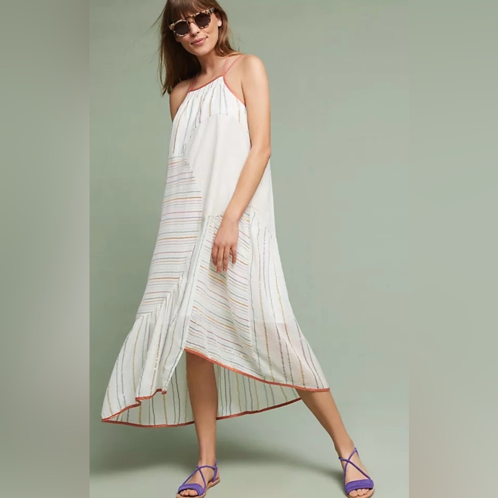 ANTHROPOLOGIE Akemi + Kin Deana Swing Dress Midi Striped Bohemian Size Large